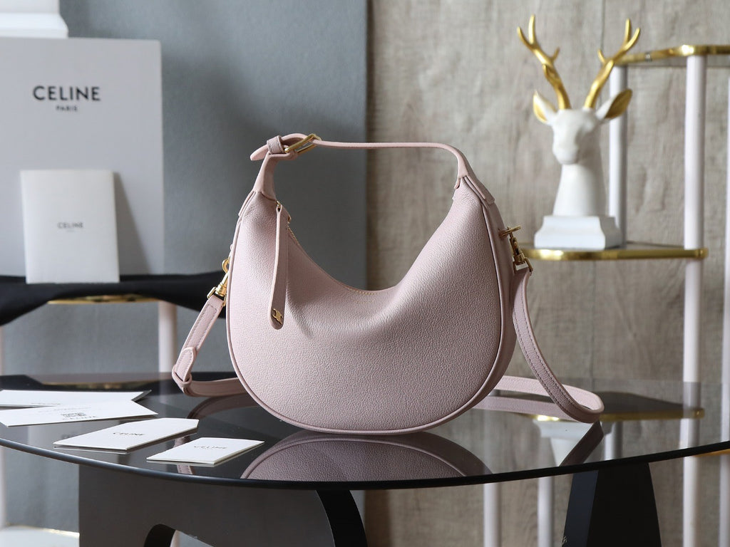 Celine Women's Pink Teen Lulu Handbag Stylish Vintage-inspired Half-moon Clutch Crossbody Bag Bags 120723ENY.25BD #81821A