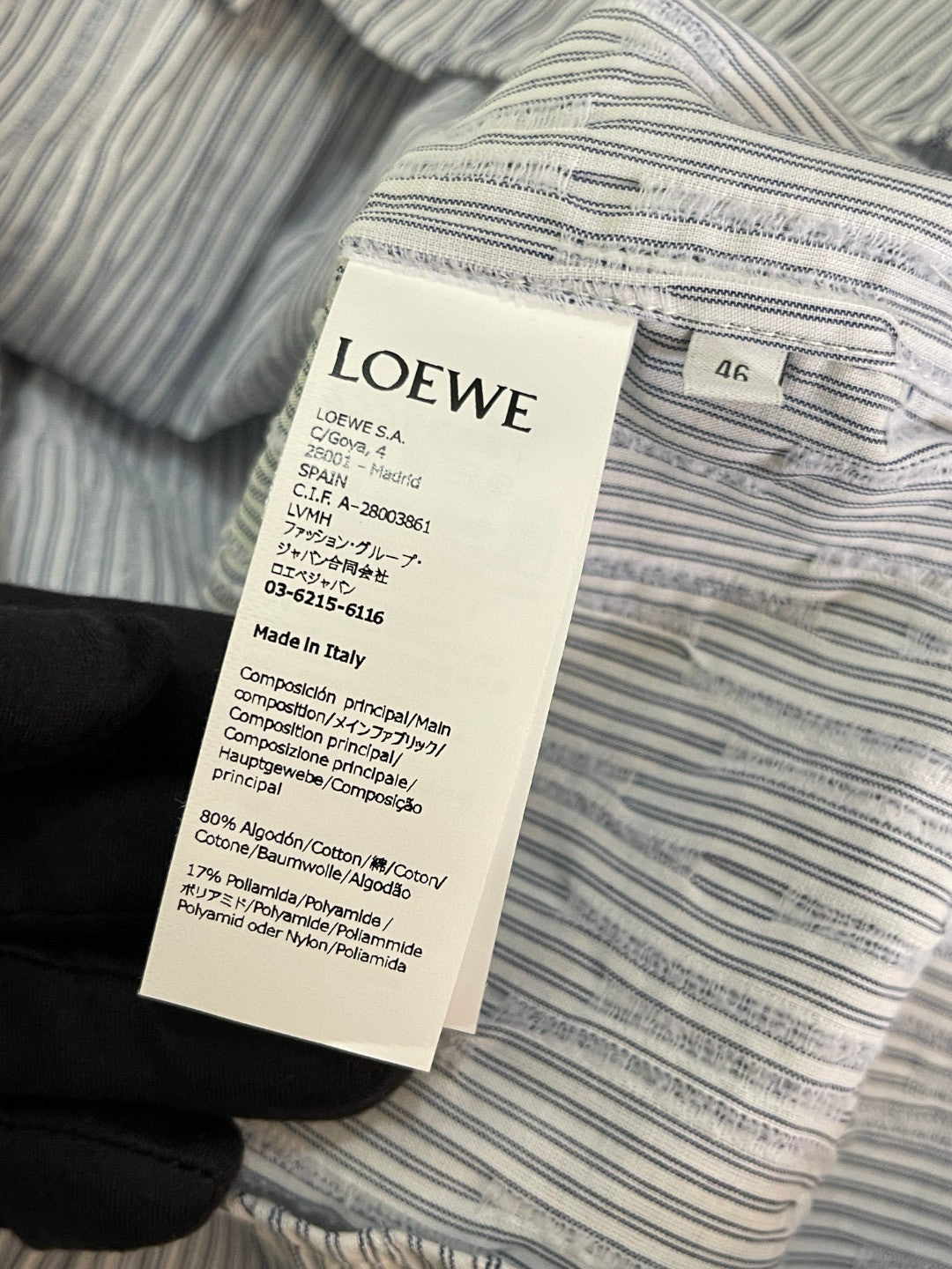 Loewe Men's Spring/Autumn Striped Wavy Texture Embroidered Solid Color Cotton Blend Solid Color Long Sleeve Shirt #81463