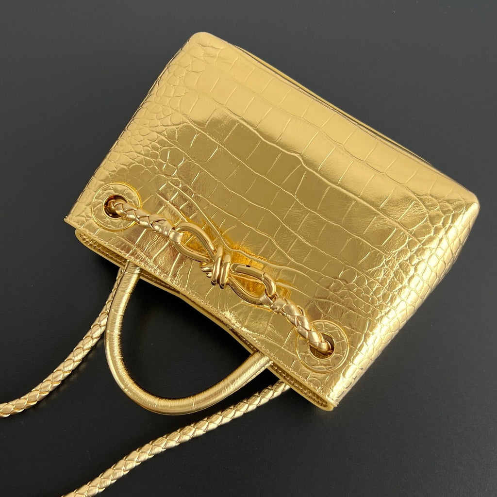 Bottega Veneta  Andiamo Mini Crocodile Pattern Handbag Stylish And Elegant Bags In Gold And Silver Bag Bags Metallic-colored Leather Tends To Fade Easily #196