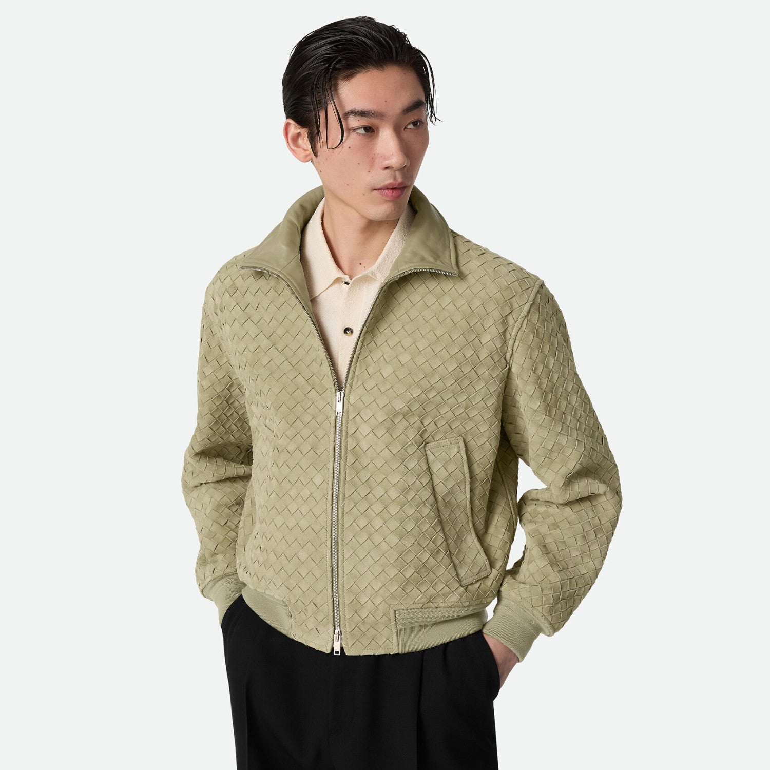 Bottega Veneta Men's And Women's Fall/Winter Fashion Casual Solid Color Hand Knitted Sheepskin Suede Zipper Jacket #78925