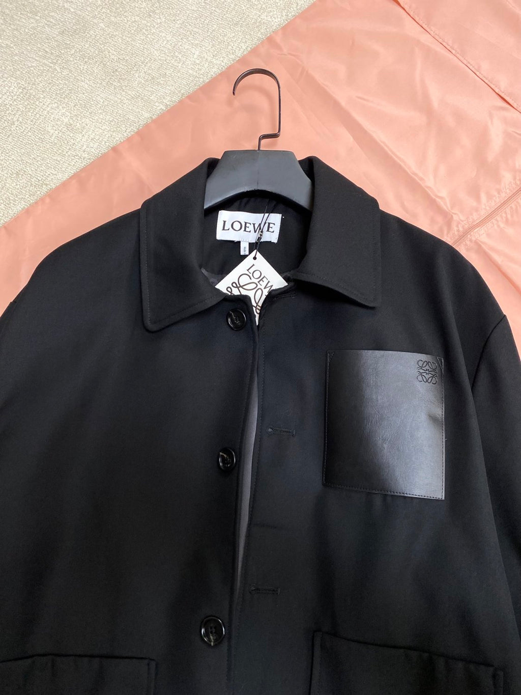 Men's Fall/Winter Logo Embossed Patch Pocket Wool Single Breasted Loose Long Sleeve Jacket #73439