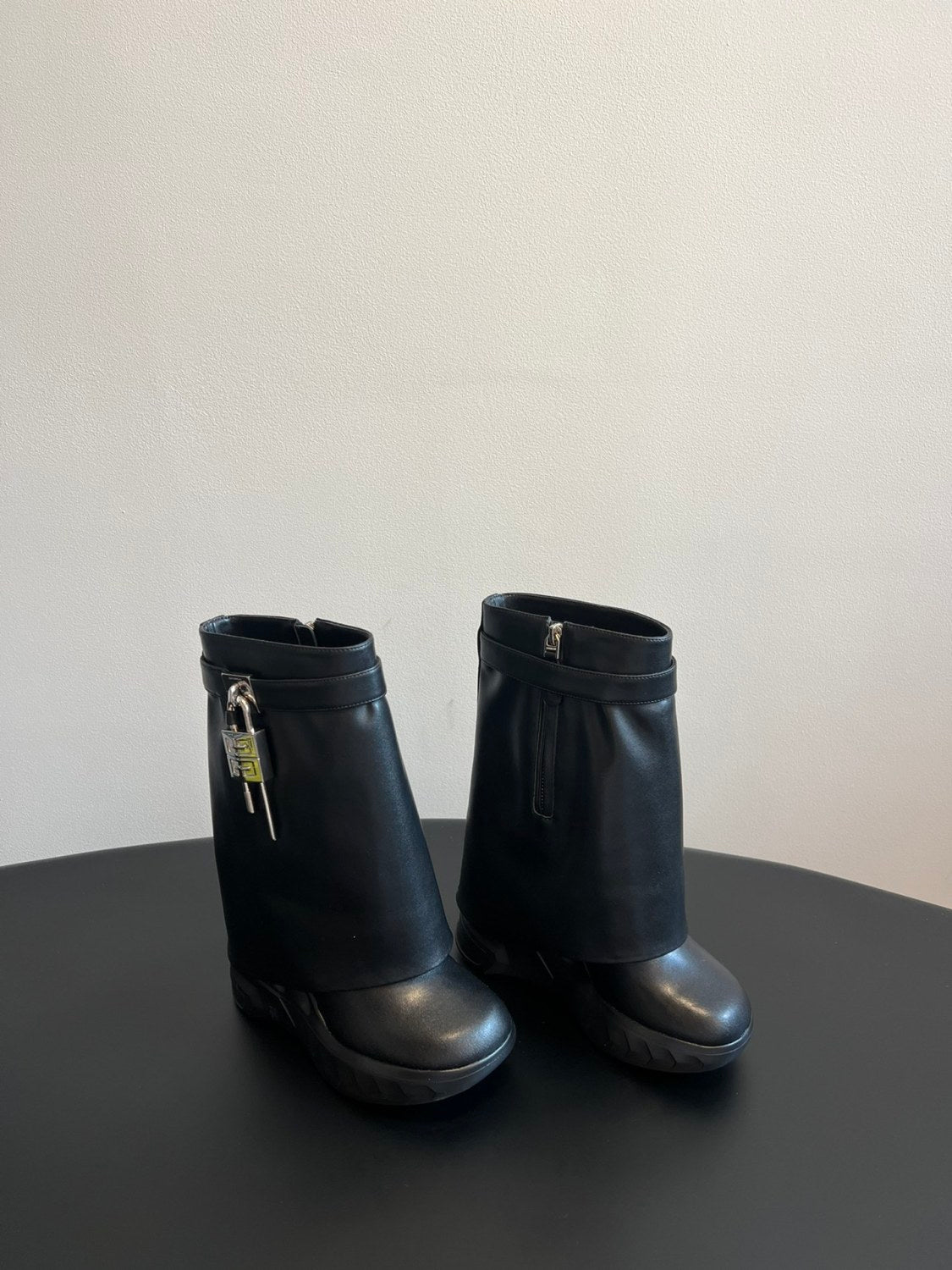 Givenchy Women's Fall/winter Fashion Classic Solid Color Round Toe Calfskin Mid Calf Boots With Thick Soles And Grain Leather Texture Shoes #79256