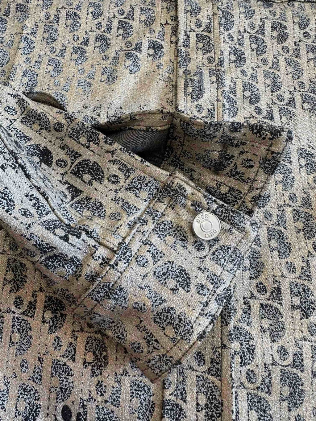 Dior Men's Autumn And Winter Grey Logo Full Print Old Single-Breasted Long-Sleeved Shirt #72813