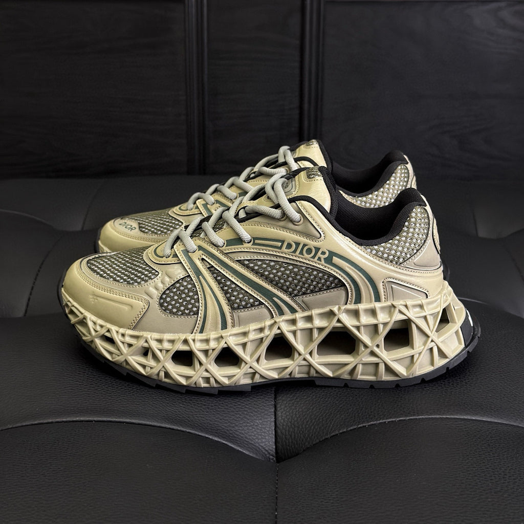 Dior Men's B35 Nxxt Sneakers Four Seasons Solid Color Round Head Lace-Up Low Casual Shoes Openwork Checkered Sole #81269