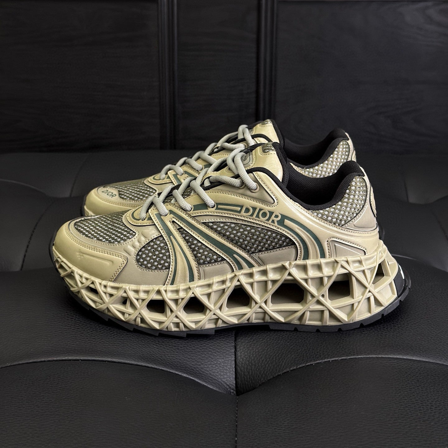 Dior Men's B35 Nxxt Sneakers Four Seasons Solid Color Round Head Lace-Up Low Casual Shoes Openwork Checkered Sole #81269