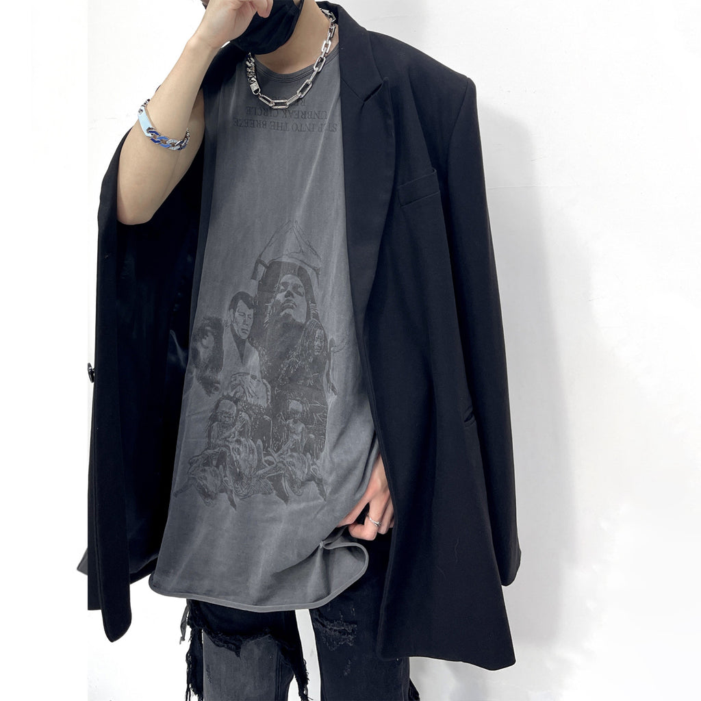 Raf Simons Men's Women's Spring Summer Religious Printed Washed Aged Tied Sleeveless Vest High Street Trend Sleeveless T-Shirt Ngvp #1654