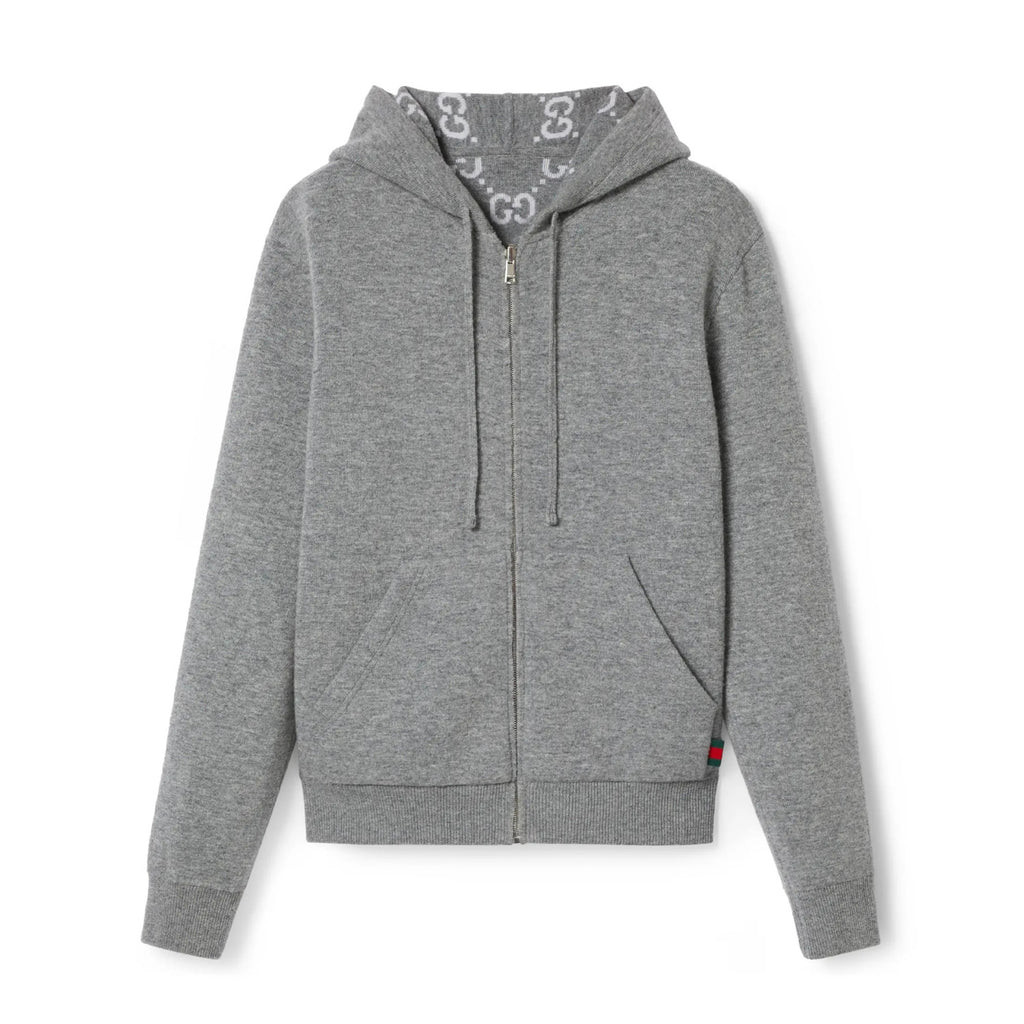 Gucci Men's Autumn and Winter Gray Full Printed Reversible Hooded Zipper Long Sleeve Jacket #74292