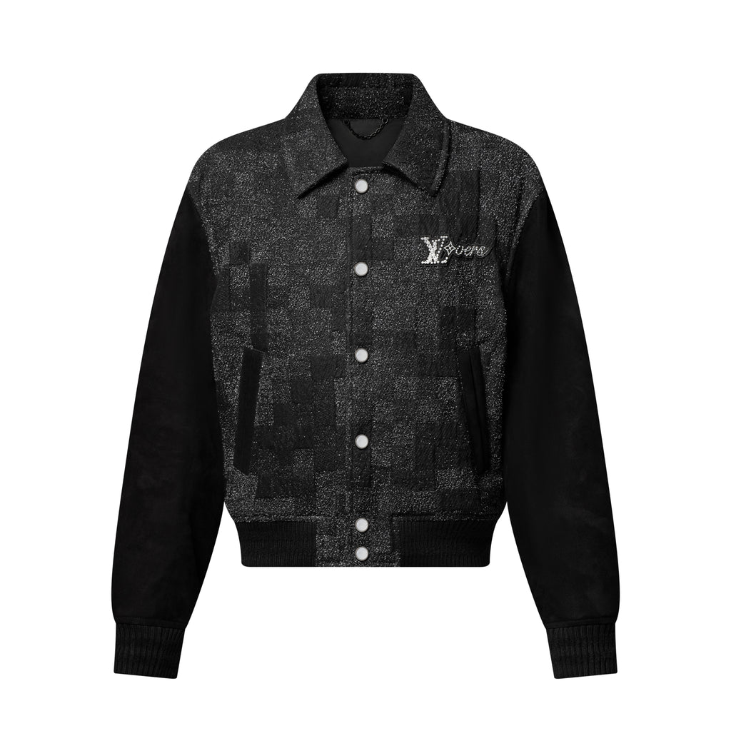 Louis Vuitton Men's Fall/Winter Fashion Casual Lapel Single Breasted Handcrafted Pearl Leather Plaid Jacket #79324
