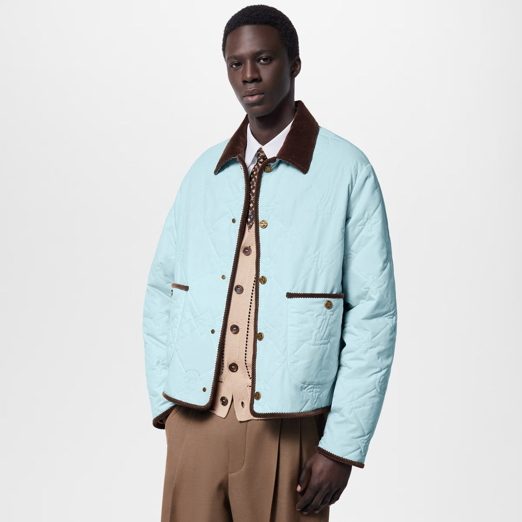 Louis Vuitton Men's Fall And Winter Light Blue Patchwork Fitted Lapel Single Breasted Long Sleeved Jacket #73167