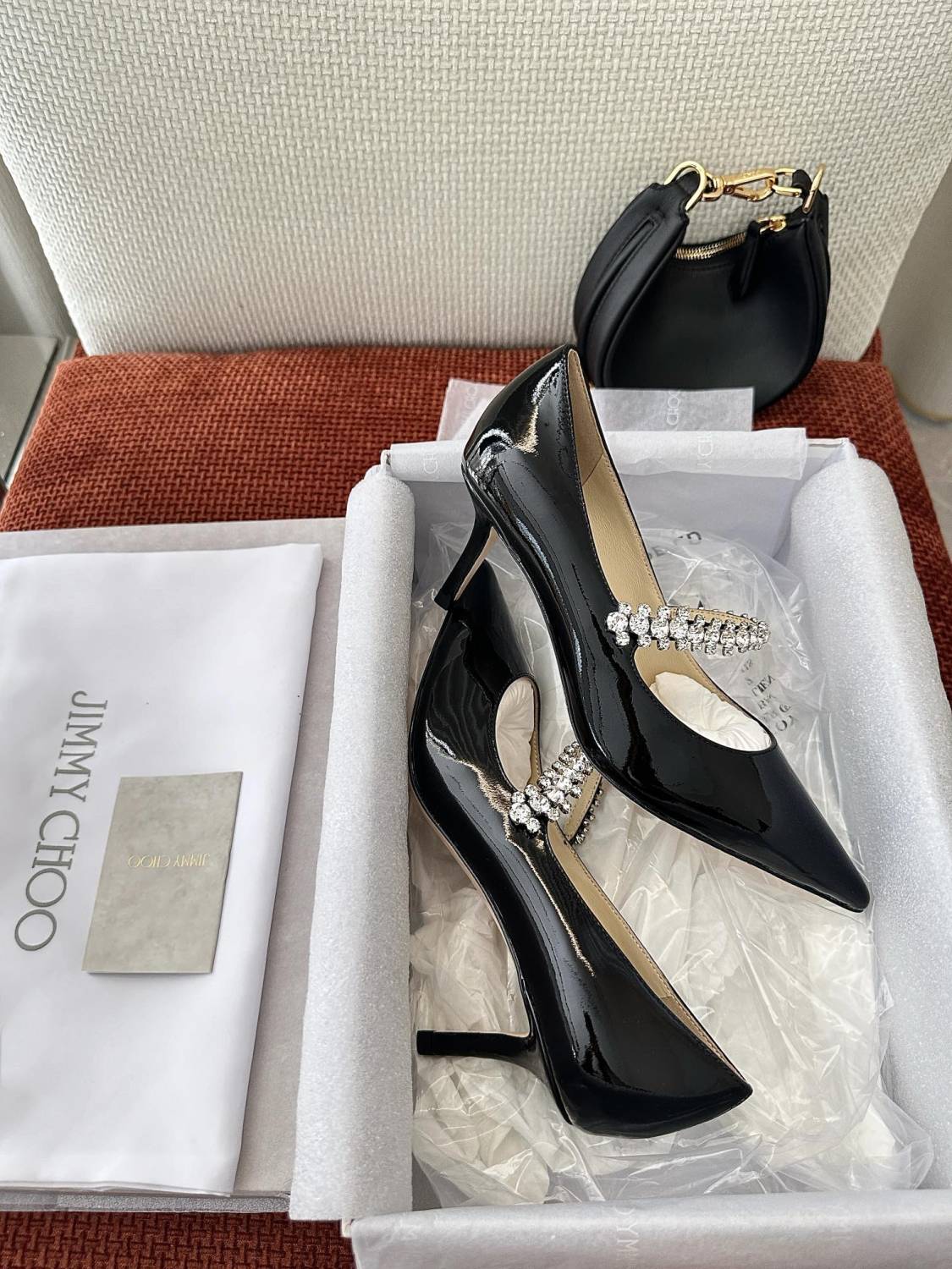 JIMMY CHOO BING PUMP 65 Women's Summer Solid Color Crystal Decorated Patent Leather High Heels Shoes #77334