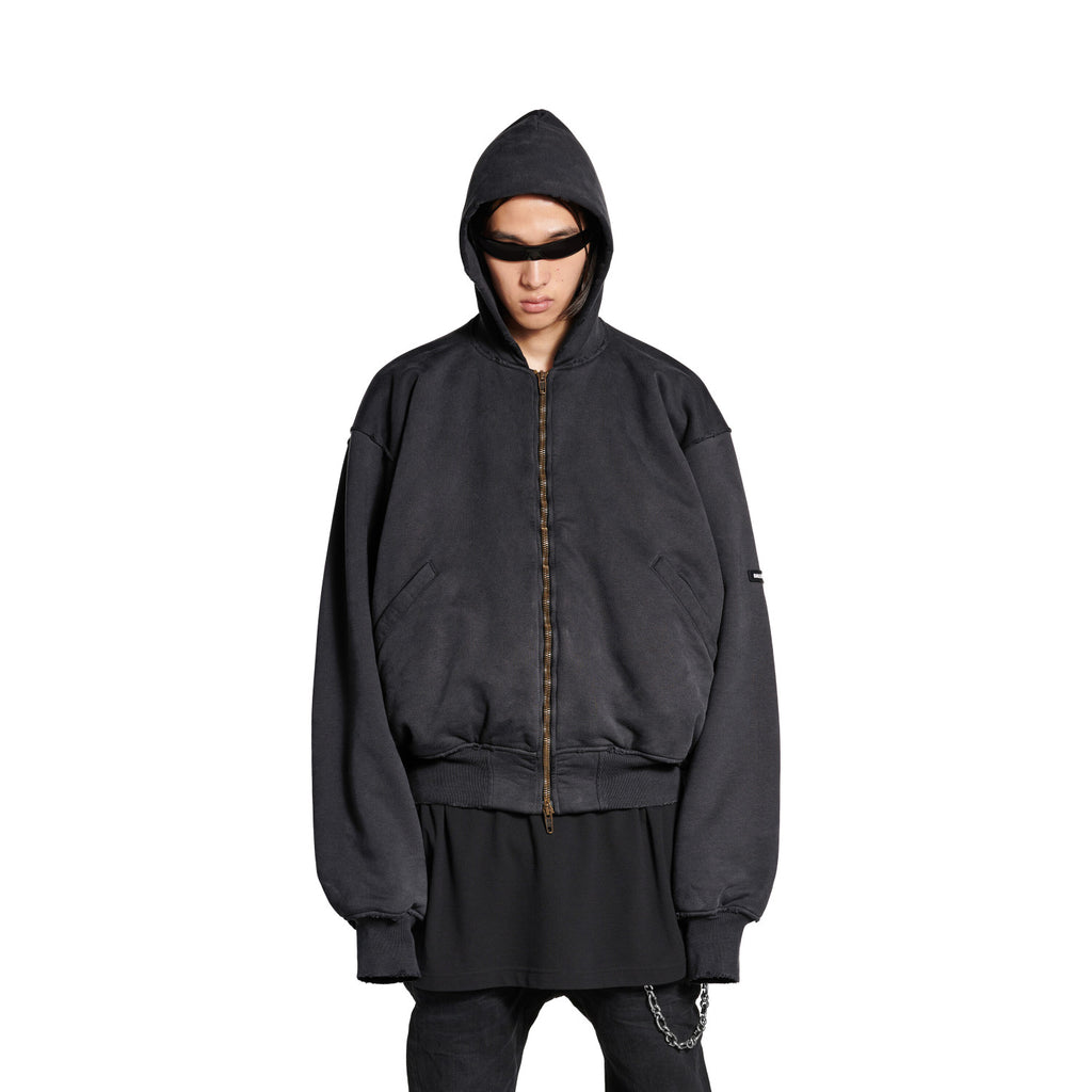 Balenciaga 25FW Men's  Hooded Bomber in Black Faded #333425