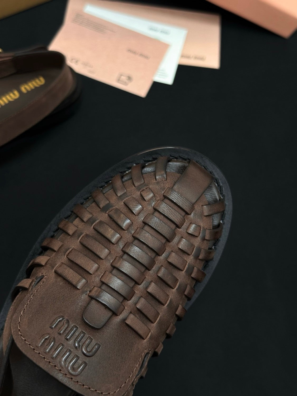 MiuMiu Coffee Leather Slingback Loafers #386850