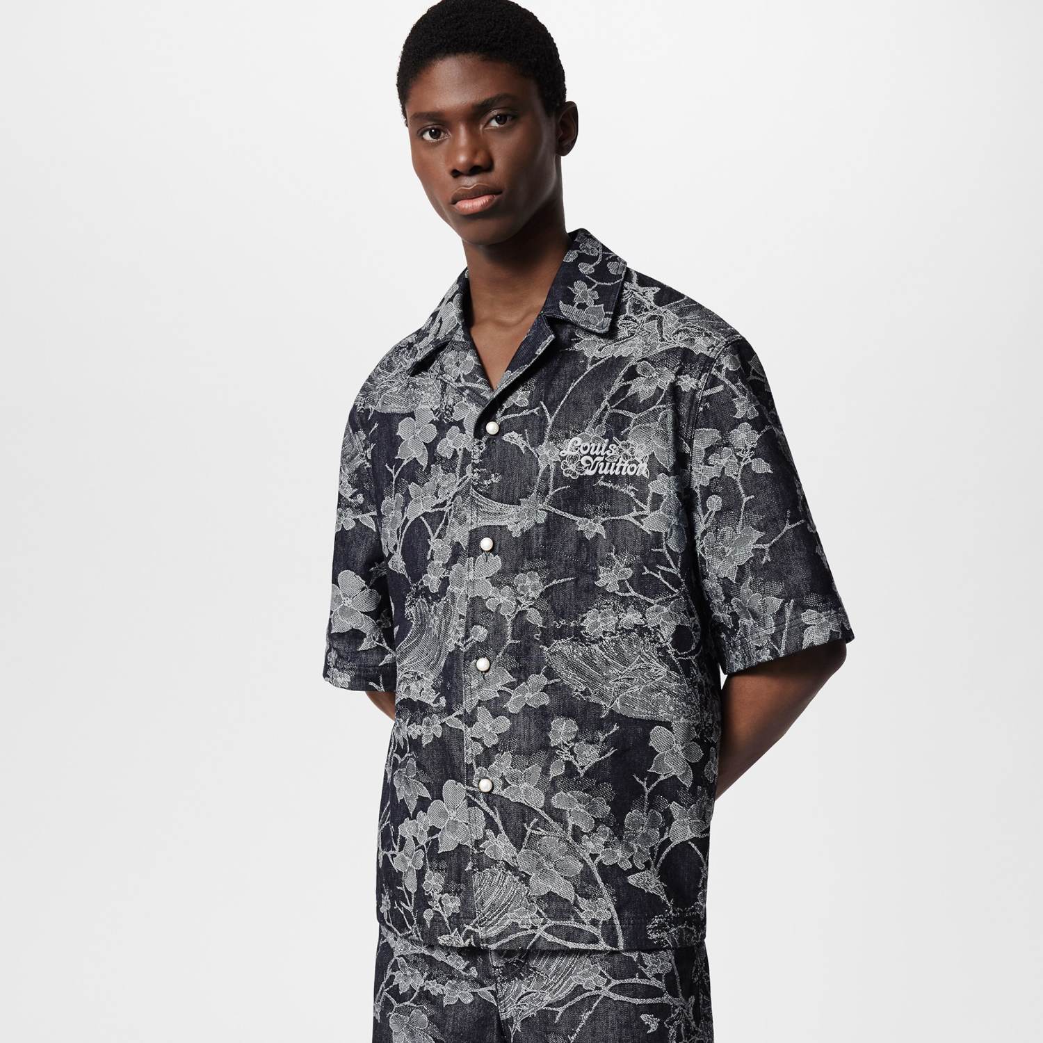 Louis Vuitton Men's Summer Botanical Print Full Print Lapel Single Breasted Short Sleeve Shirt Button Down Shorts Suit Set #99966