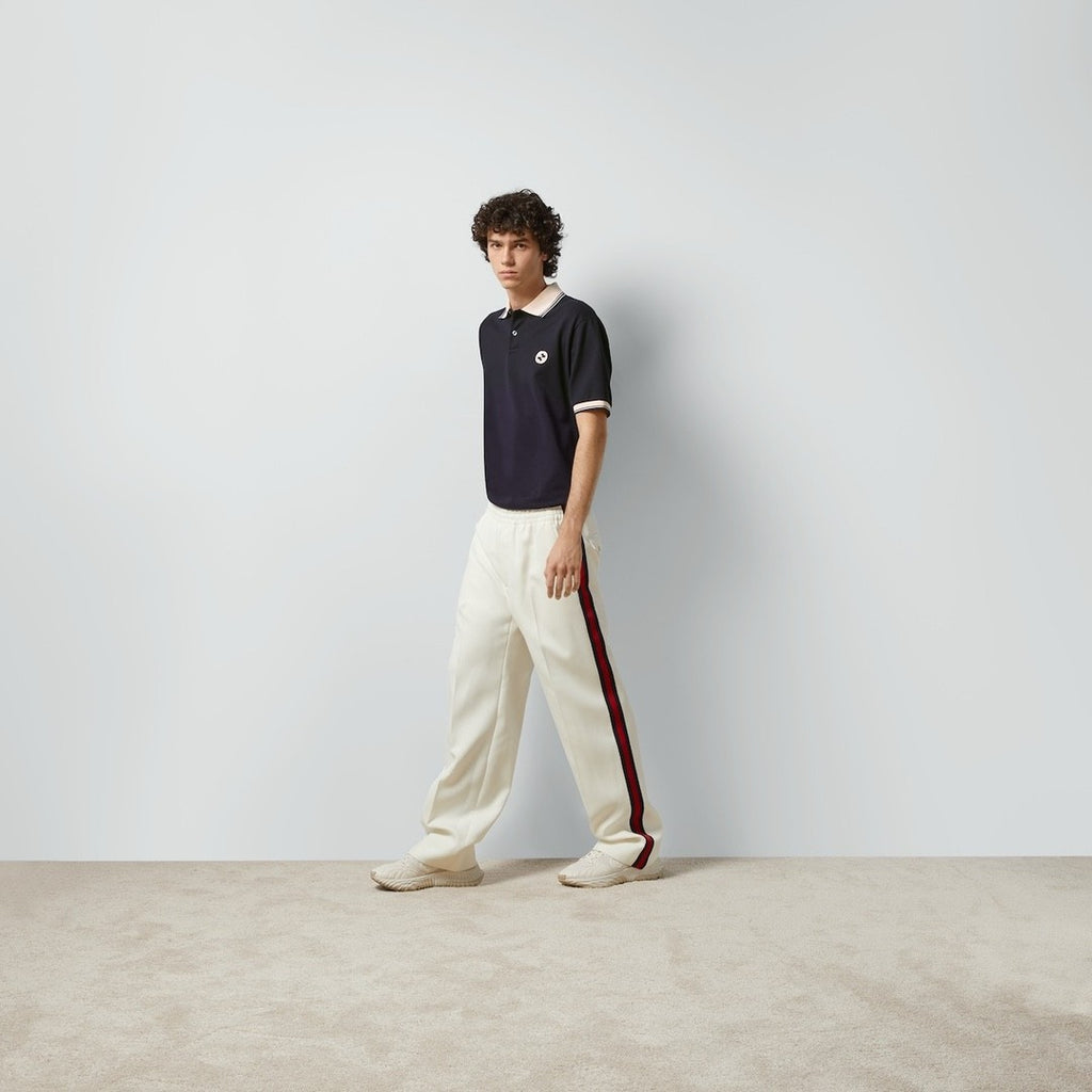 Gucci Men's Summer Colorblocked Stripe Trim Cotton Polo Neck Short Sleeve T-Shirt #98684