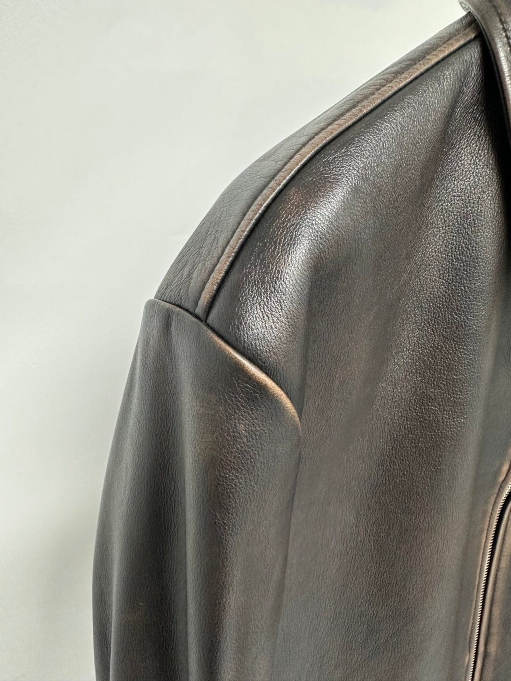 Prada Men's Autumn and Winter Solid Color Fit Lapel Zipper Long Sleeve Leather Jacket #73774