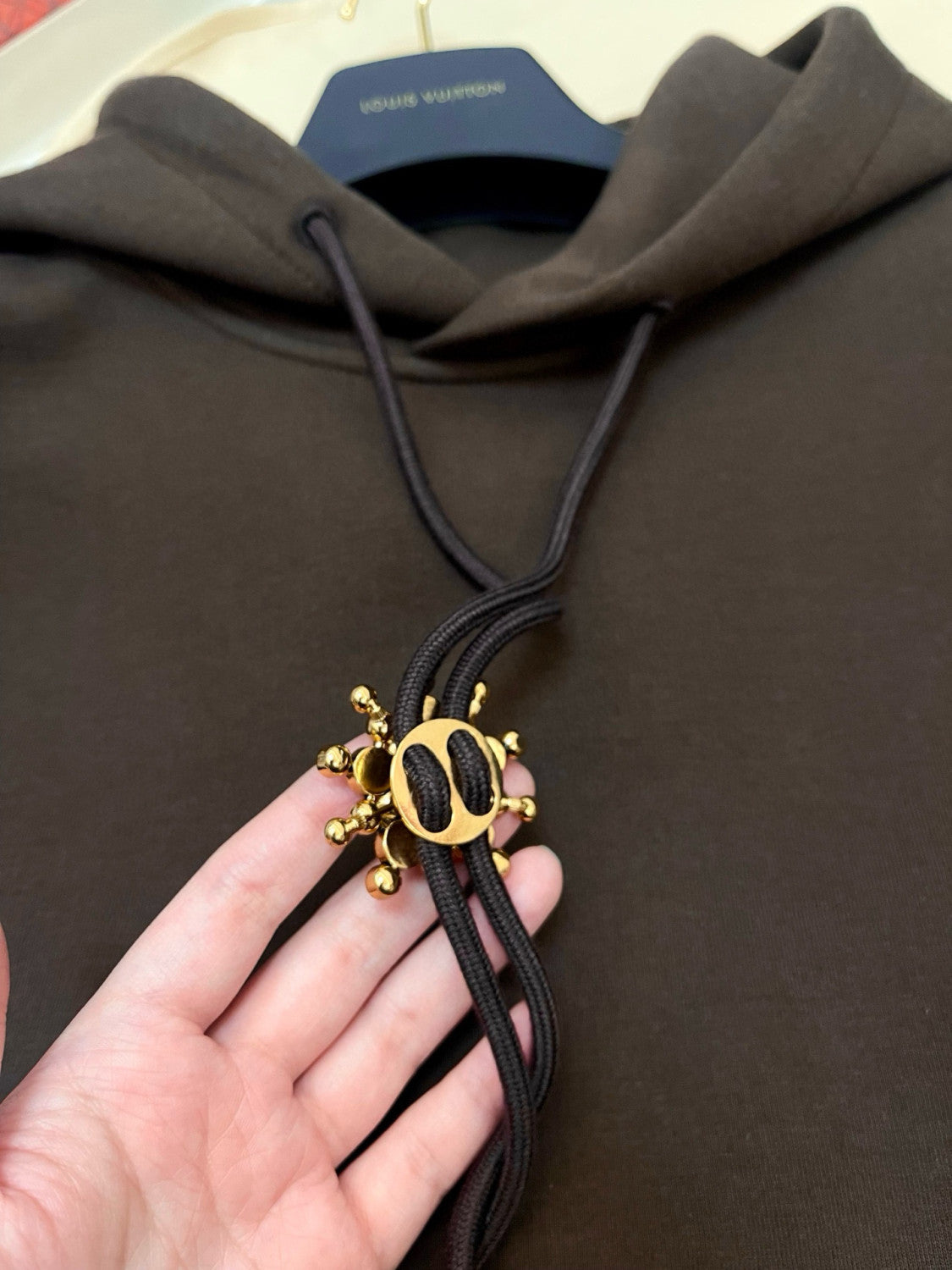 Louis Vuitton Men's Spring & Autumn Solid Color Logo Print Drawstring Hooded Sweatshirt #75431