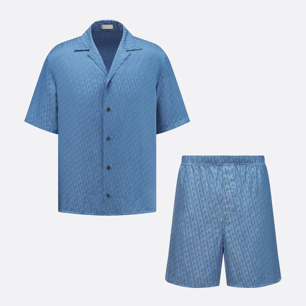 Dior Men's Summer Solid Color Letter Printed V-Neck Single Breasted Short Sleeve Shirt Elastic Waist Shorts Pants Set Suit #99769