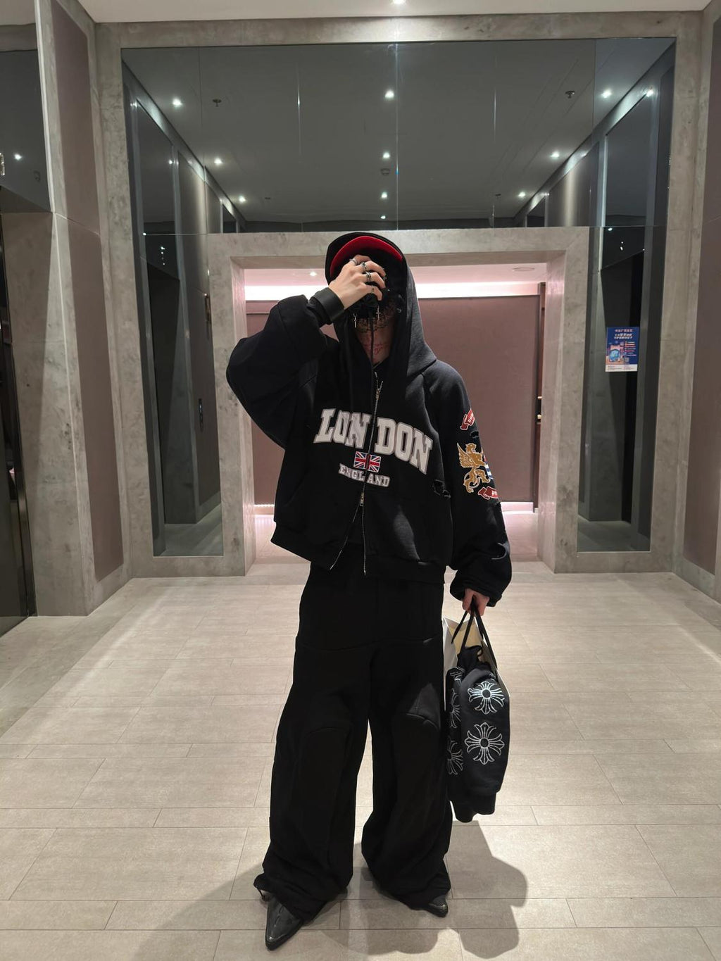 GRAILZ Men's Women's Zipper Doing Old Letter Print Double Pockets Solid Color Spring and Autumn Hooded Sweatshirt Ngvp #1913
