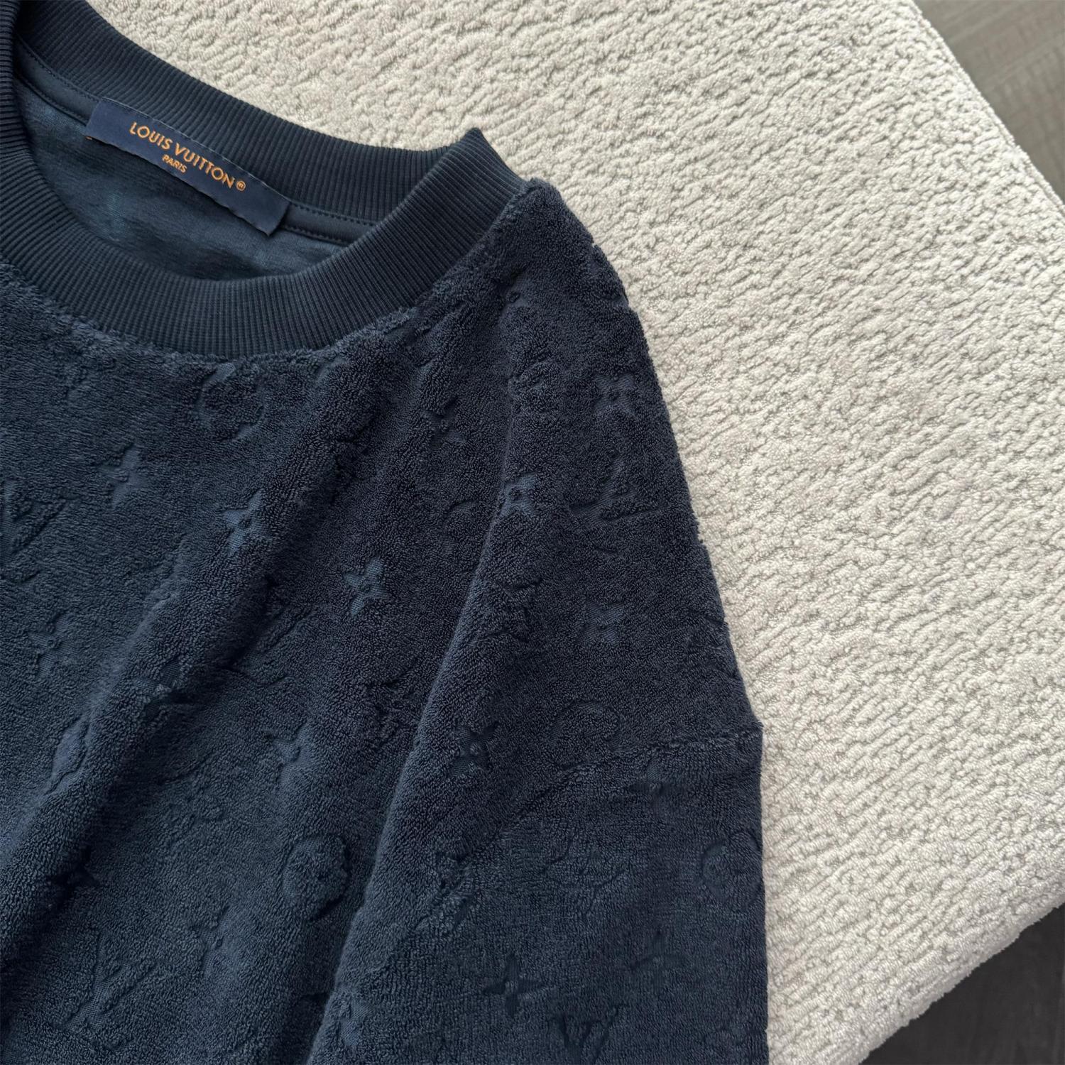 Louis Vuitton Men's Summer Solid Color Letter Print Terry Fabric Crew Neck Short Sleeve T-Shirt #77882