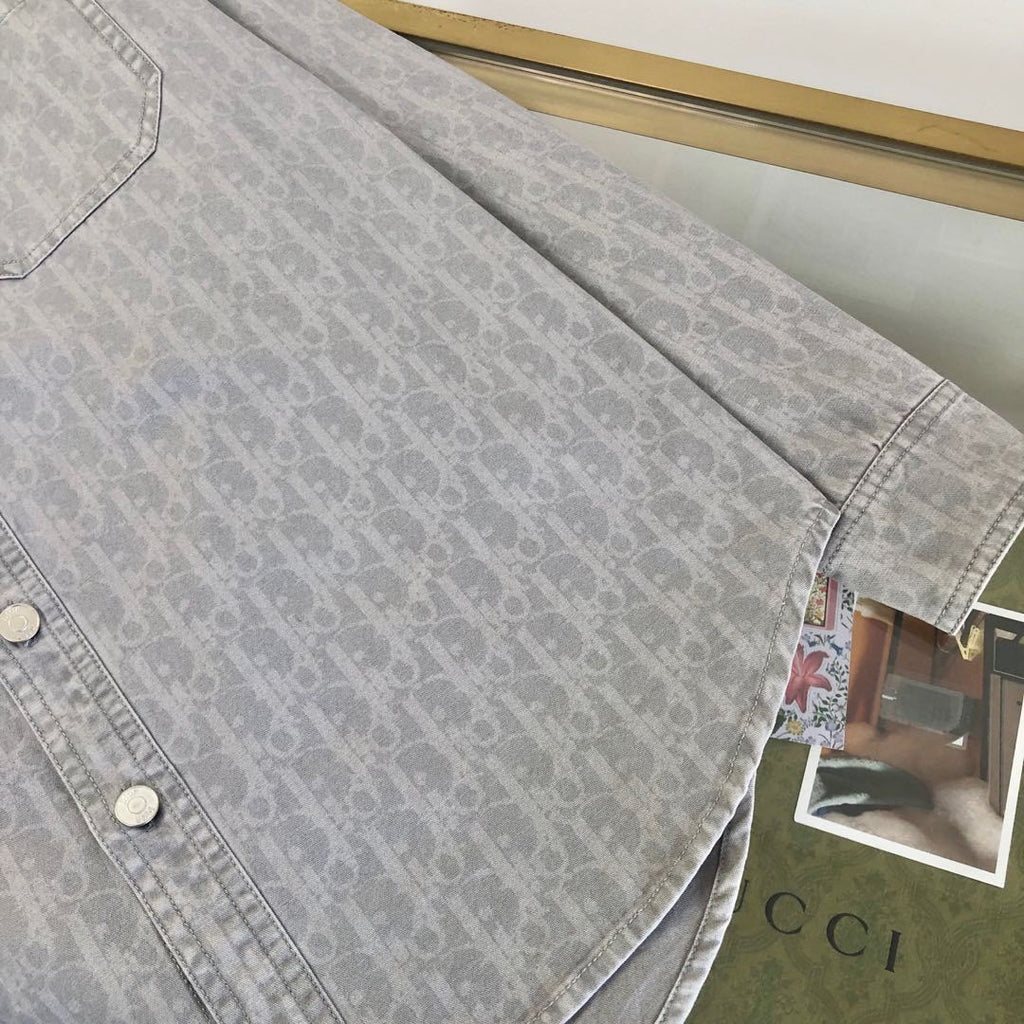 Dior Men's Spring And Fall Letters Full Print Lapel Single Breasted Long Sleeved Denim Shirt Jeans Pants Set Suit #74966