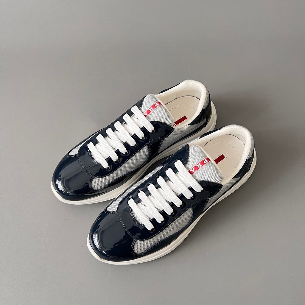PRADA Black silver Patent Leather And Technical Fabric Prada America s Cup Sneakers #334570