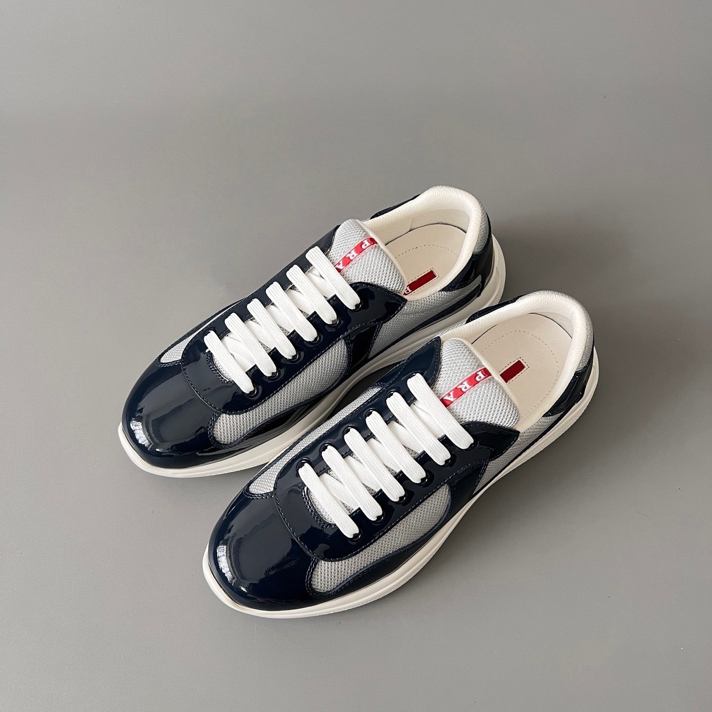 PRADA Black silver Patent Leather And Technical Fabric Prada America s Cup Sneakers #334570