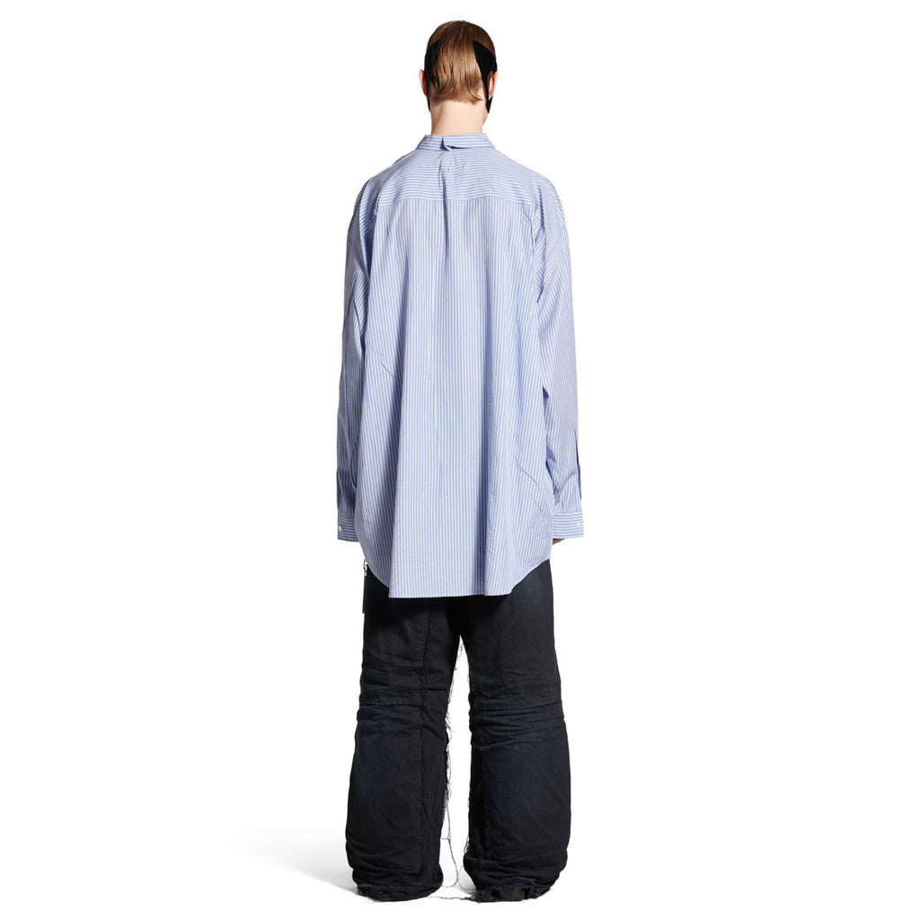 Balenciaga Men's Blue And White Draped Shirt Classic Fashion Pieces Layering Matching Spring And Autumn Funky Lapel Single Breasted Casual Shirt Top Ngvp #nig9789
