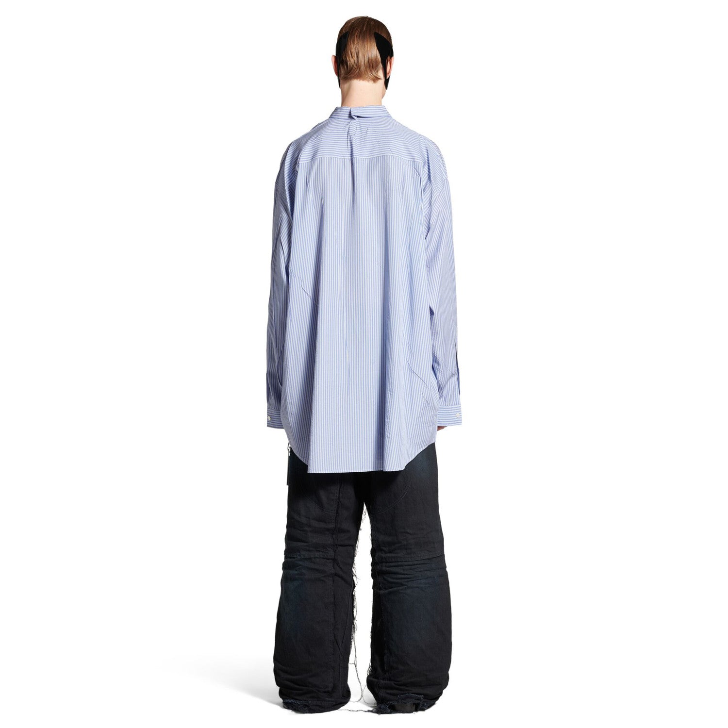 Balenciaga Men's Blue And White Draped Shirt Classic Fashion Pieces Layering Matching Spring And Autumn Funky Lapel Single Breasted Casual Shirt Top Ngvp #nig9789