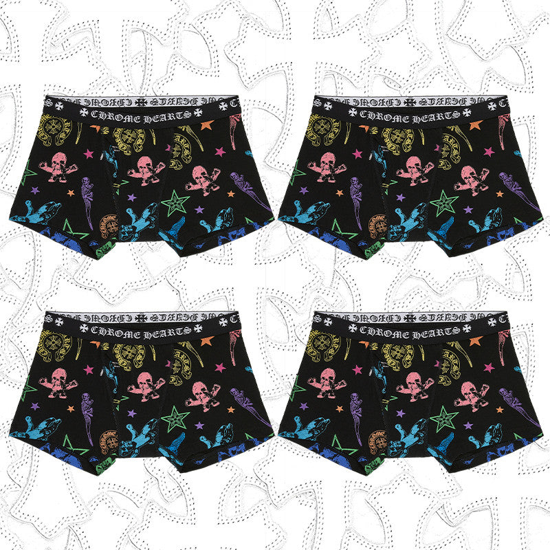 NlGO Chrome Hearts Men's And Women's Pure Color Sanskrit Print Cotton High Elasticity Boxer Briefs Underwear #77394