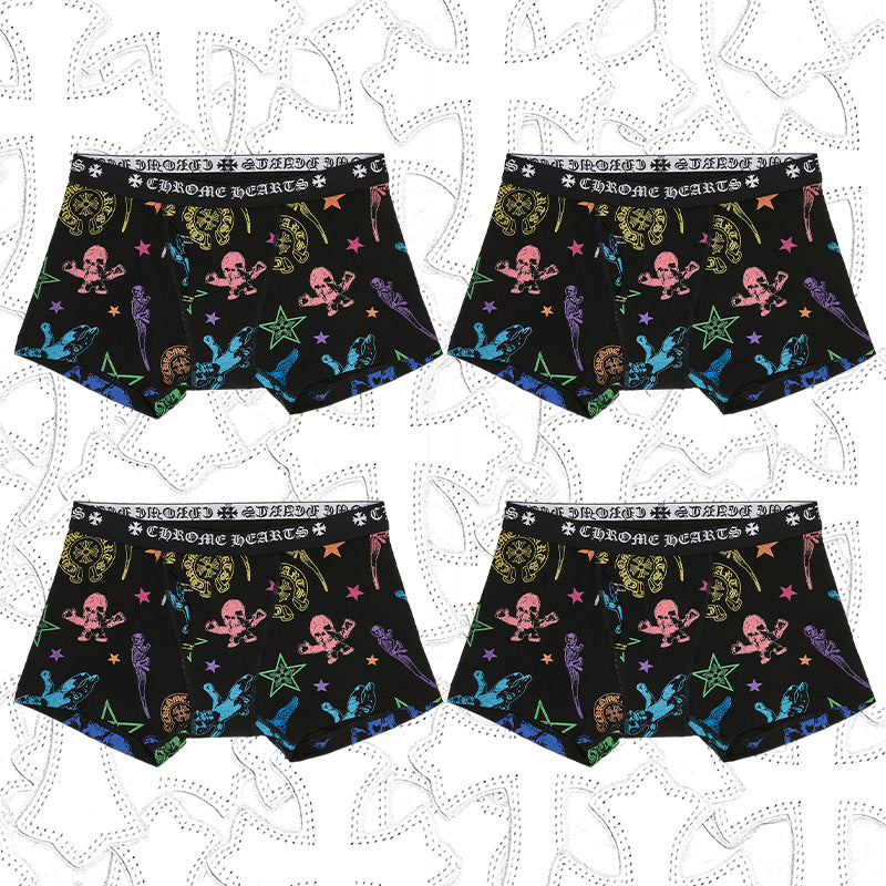 NlGO Chrome Hearts Men's And Women's Pure Color Sanskrit Print Cotton High Elasticity Boxer Briefs Underwear #77394