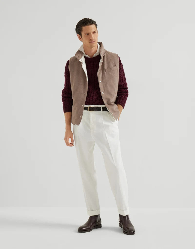 Brunello Cucinelli Men's Spring/Autumn Detachable Hooded Solid Color Single-Breasted Bonded Wool Flannel Down Vest Ngvp #2293