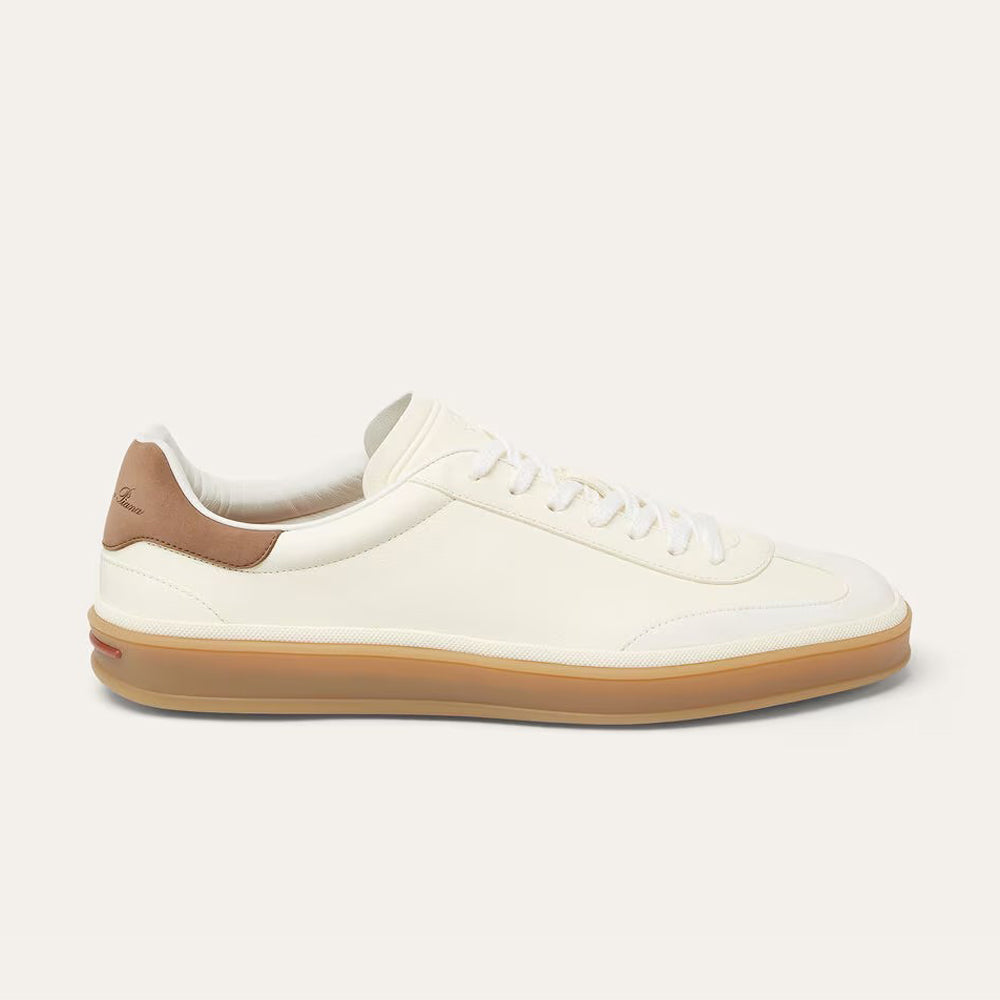 Loro Piana Tennis Walk Men's Solid Color Round Toe Lace-Up Calfskin Low-Top Training Shoes #77437