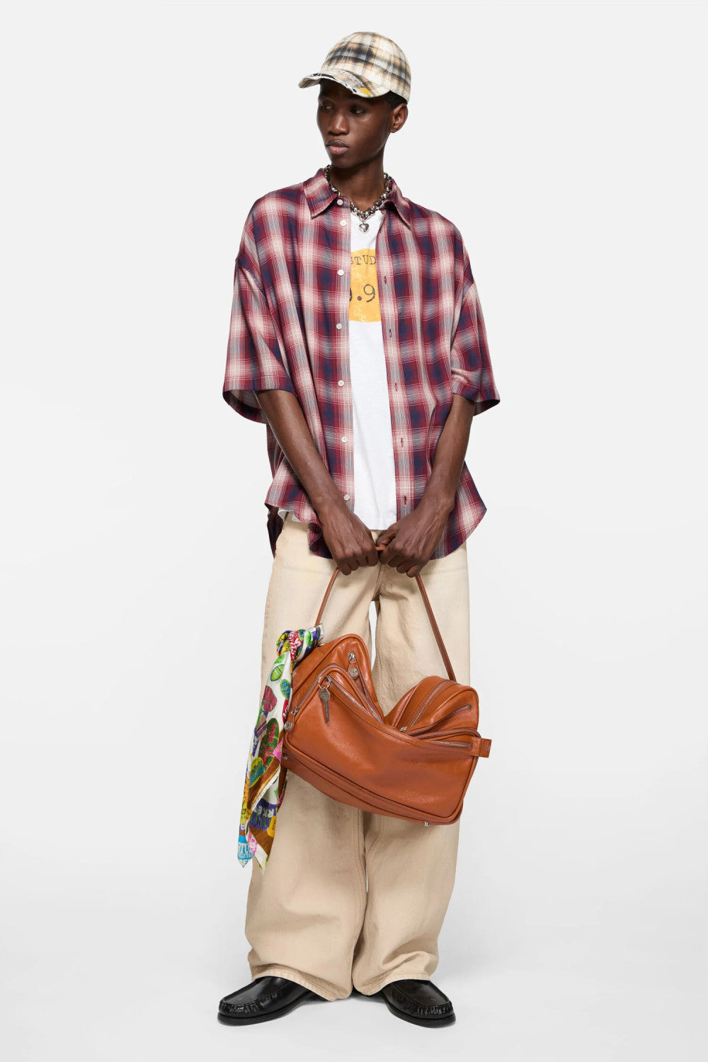 Acne Studios Men's & Women's Summer Checkered Button-Up Color-Blocked Casual Short-Sleeve Oversized Shirt #81592