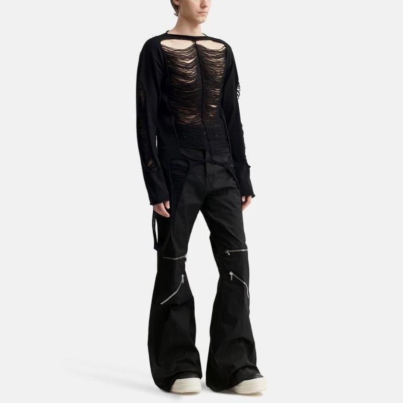 Rick Owens Men's Dark Style Trend Zipper God Pants Skinny Leg Long Flared Trousers Trendy High Street Men's Clothing Ngvp #1994