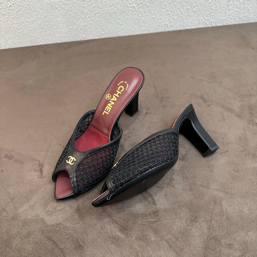 Chanel Mules Mixed Fibers Cotton Lambskin Black #382385
