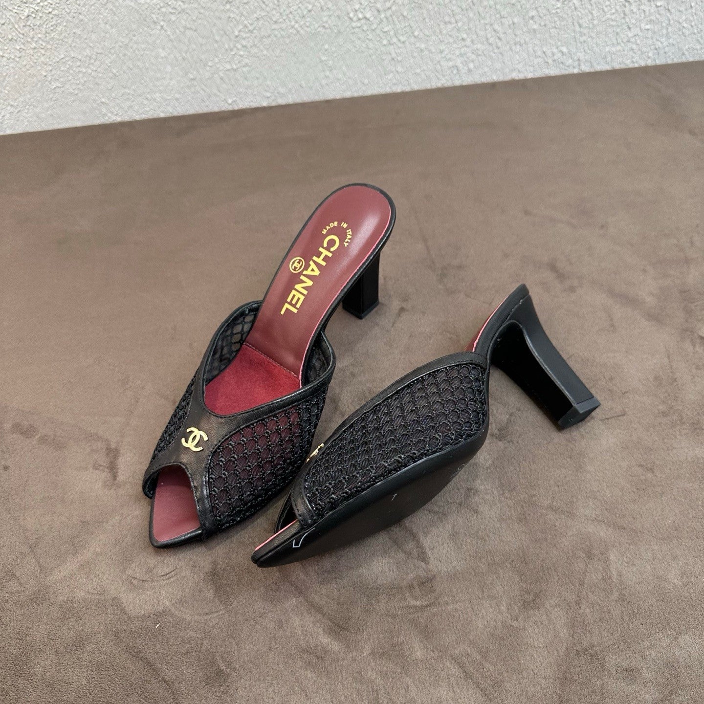 Chanel Mules Mixed Fibers Cotton Lambskin Black #382385
