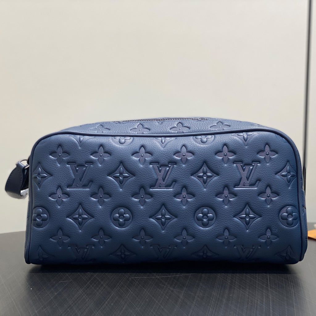 Louis Vuitton DOPP KIT Toiletry Bag Women's  Men's Fashion Trend Handbag Luxury Monogram Shadow Embossed Double Zip Wash Bags M14485 Grey M14885 Light Blue M14843 Dark Blue #81236