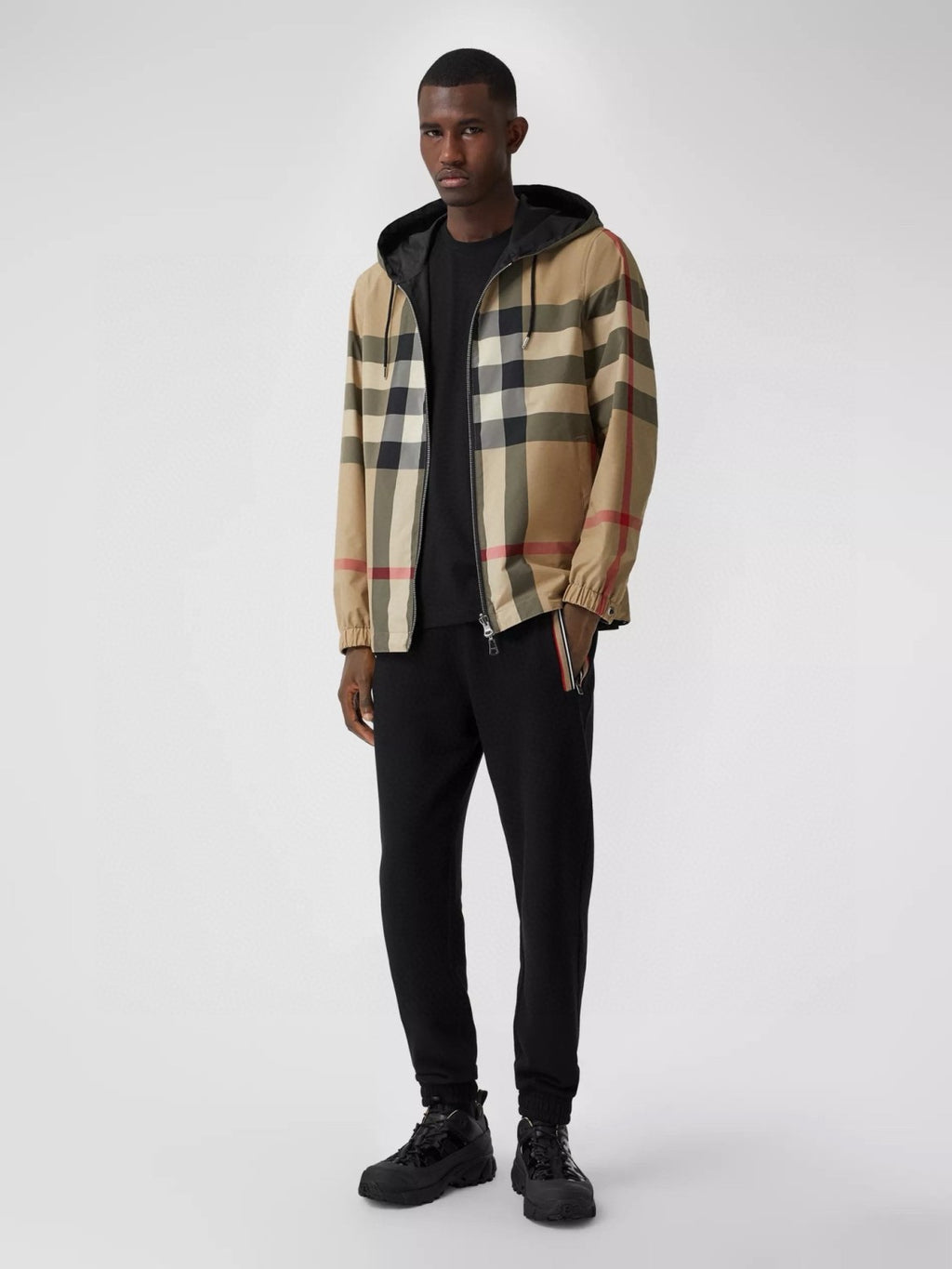 Burberry Men's Spring and Fall Reversible Plaid Checked Printed Hooded Long Sleeve Zipper Jacket #72612
