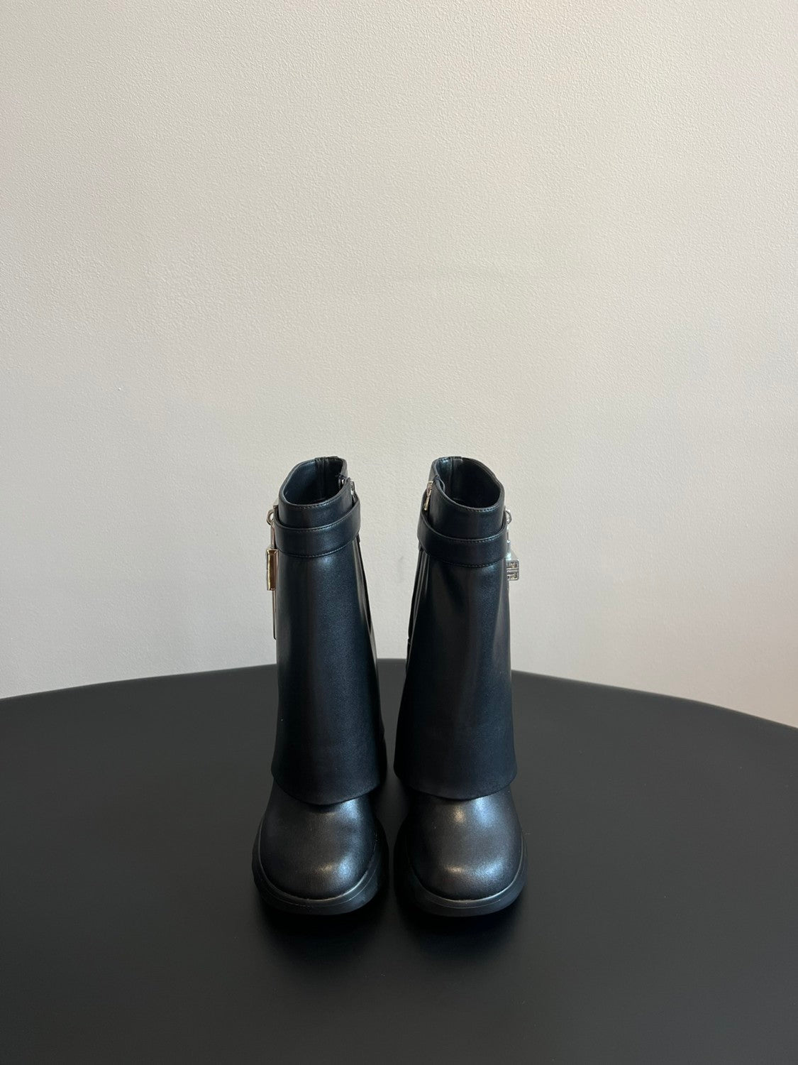 Givenchy Women's Fall/winter Fashion Classic Solid Color Round Toe Calfskin Mid Calf Boots With Thick Soles And Grain Leather Texture Shoes #79256
