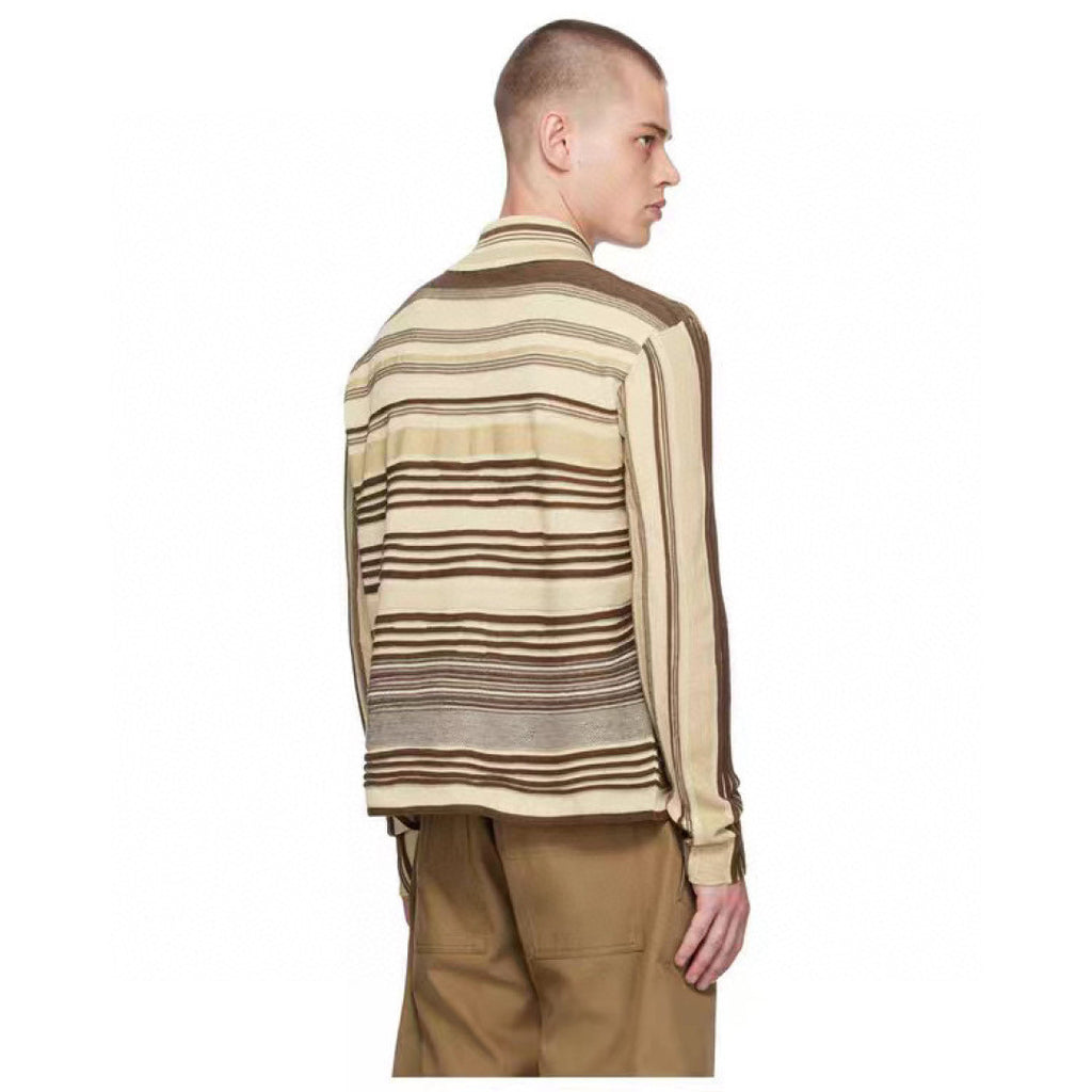 Bottega Veneta Men's Spring And Fall Striped Color Clashing Knitted Polo Shirt Long-sleeved Lapel Fashion Casual Pullover Sweater T-shirt #81429