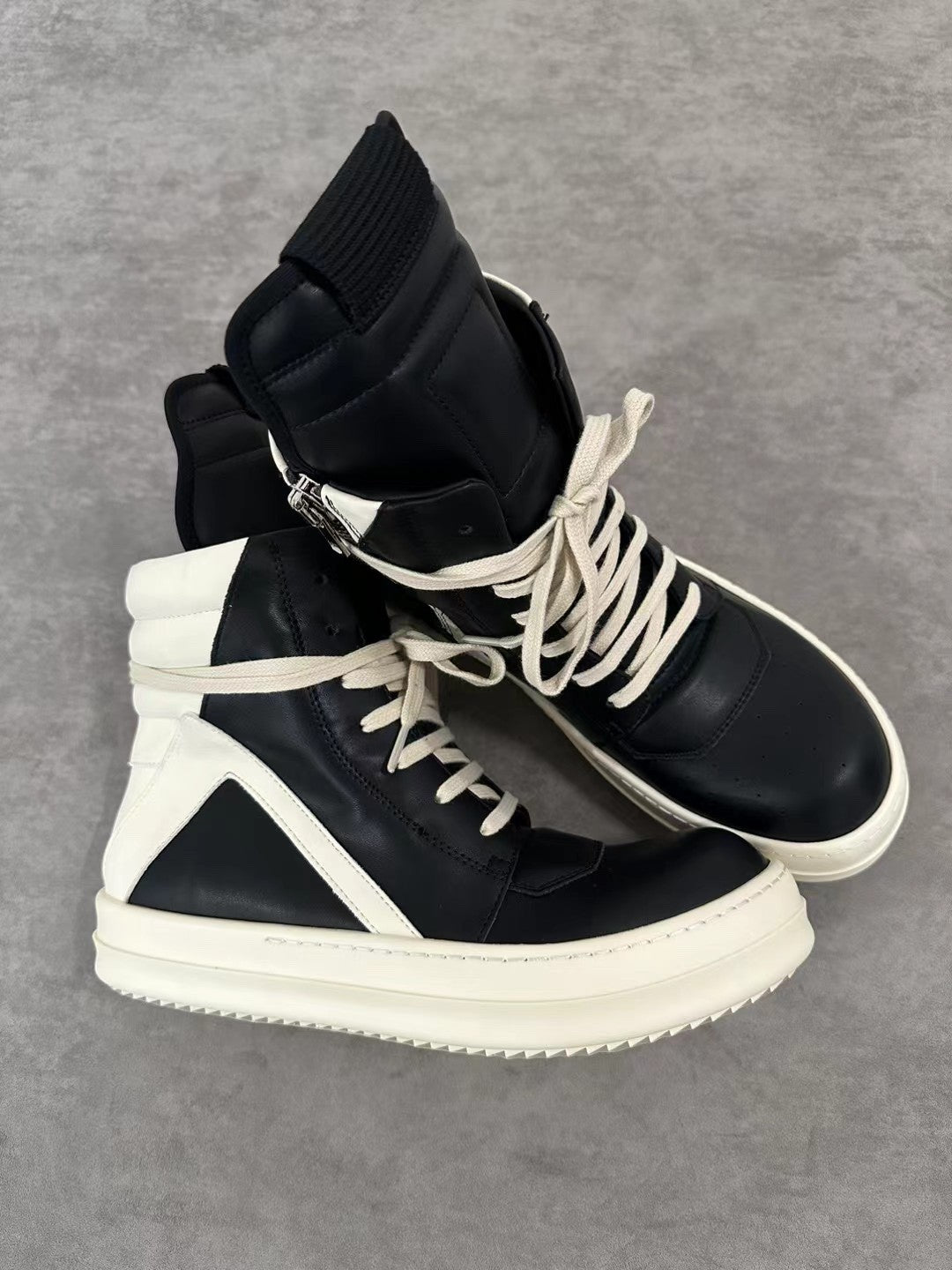 Rick Owens Men's Spring/Fall Fashion Casual Round Toe Lace Up Leather Zipper Thick Sole High Top Sneakers Shoes #78569