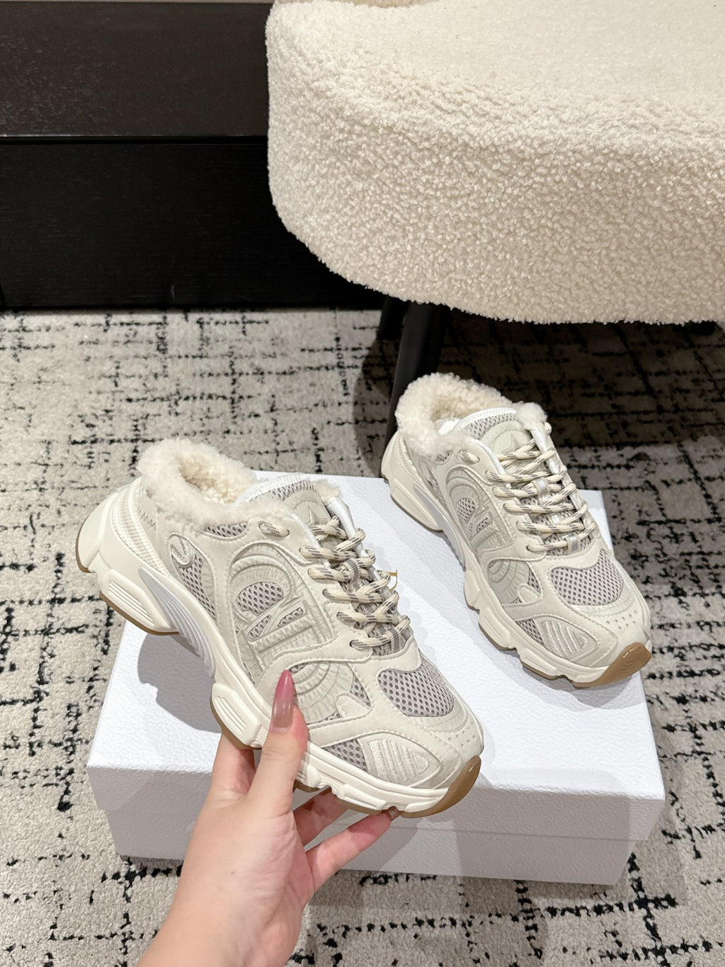 Dior Alps Dior Chrono Women's Fall/winter Casual Round Toe Lace Up Slip On Flat Low Top Heel Exposed Fleece Lined Moccasin Sneakers Shoes #79453