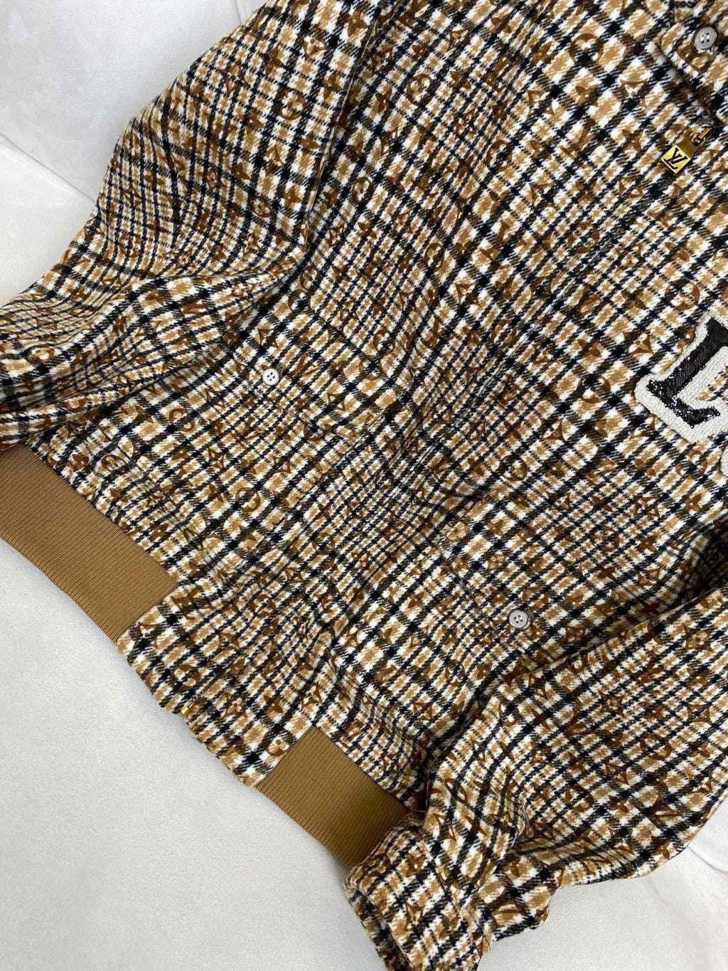 Louis Vuitton Men's Fall And Winter Embroidered Label Plaid Wool Jacquard Drawstring Zipper Long Sleeved Jacket #74488