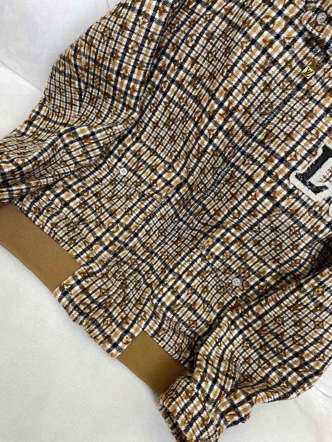 Louis Vuitton Men's Fall And Winter Embroidered Label Plaid Wool Jacquard Drawstring Zipper Long Sleeved Jacket #74488
