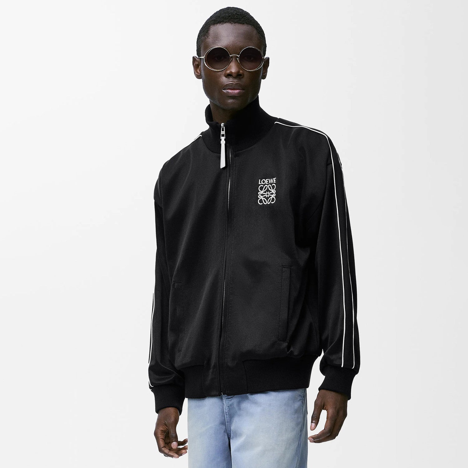 Loewe Men's Spring and Autumn Solid Color Logo Printed High Collar Loose Long Sleeve Zipper Jacket Drawstring Tie Casual Pants Suit Set #76561