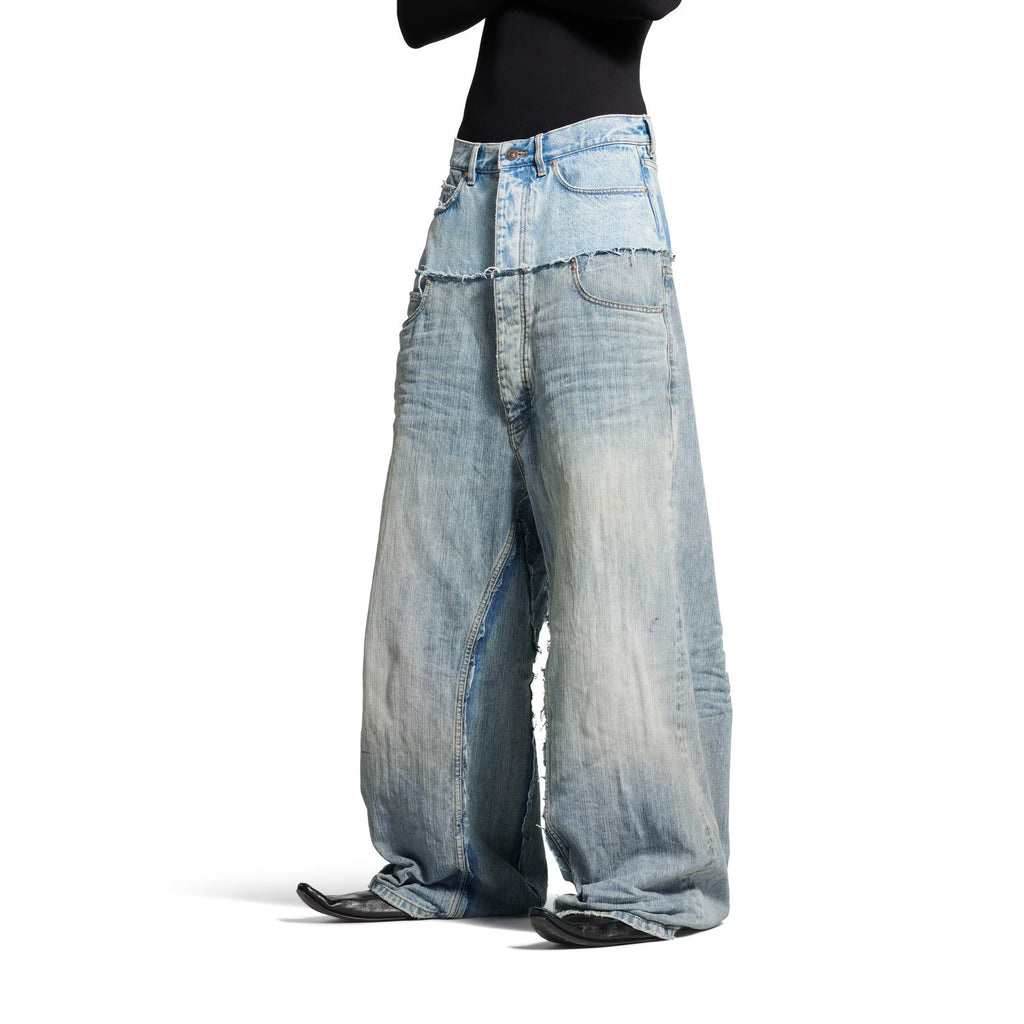 Balenciaga Men's Women's Old Spliced Pocket Cotton Casual Blue Baggy Straight Jean Pants Ngvp #9464