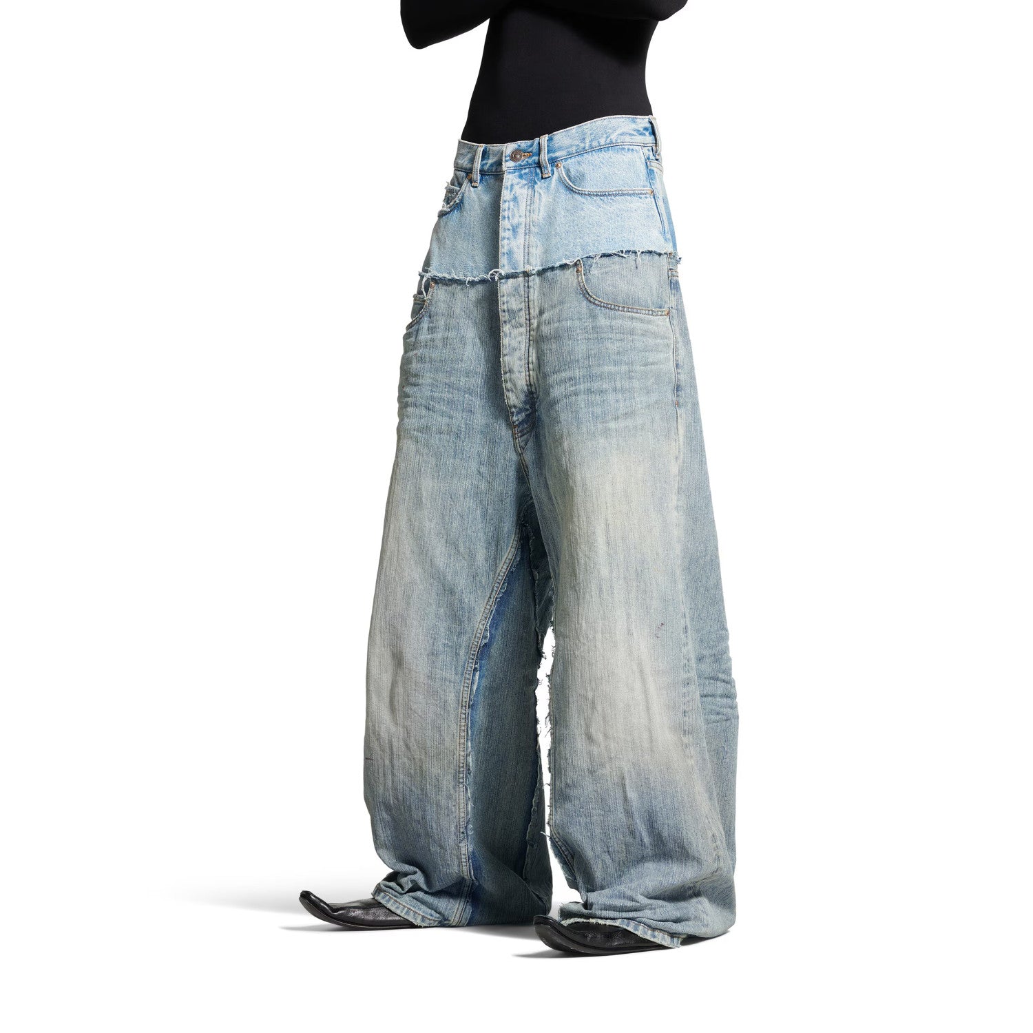 Balenciaga Men's Women's Old Spliced Pocket Cotton Casual Blue Baggy Straight Jean Pants Ngvp #9464
