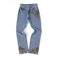 Chrome Hearts Men's Women's Spring/summer Leopard Pentagram Tannin Denim Metal Button Casual Straight Leg Pants Ngvp #7875