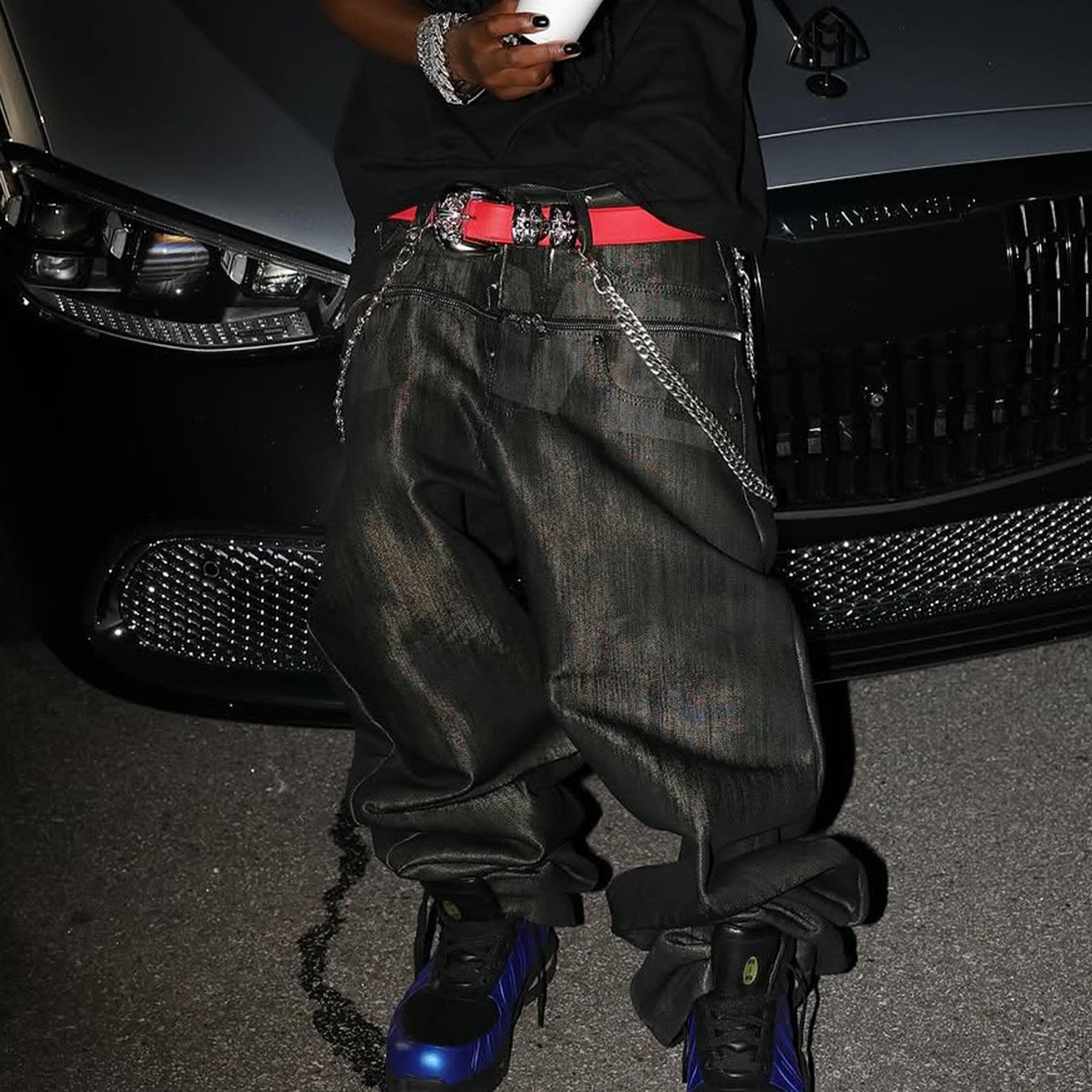 Opium Yvl Style Playboicarti Same Silky Brush Wax Zipper Dark Denim Pants Zipper High Street Vintage Pants Spring Summer Ngvp #1747