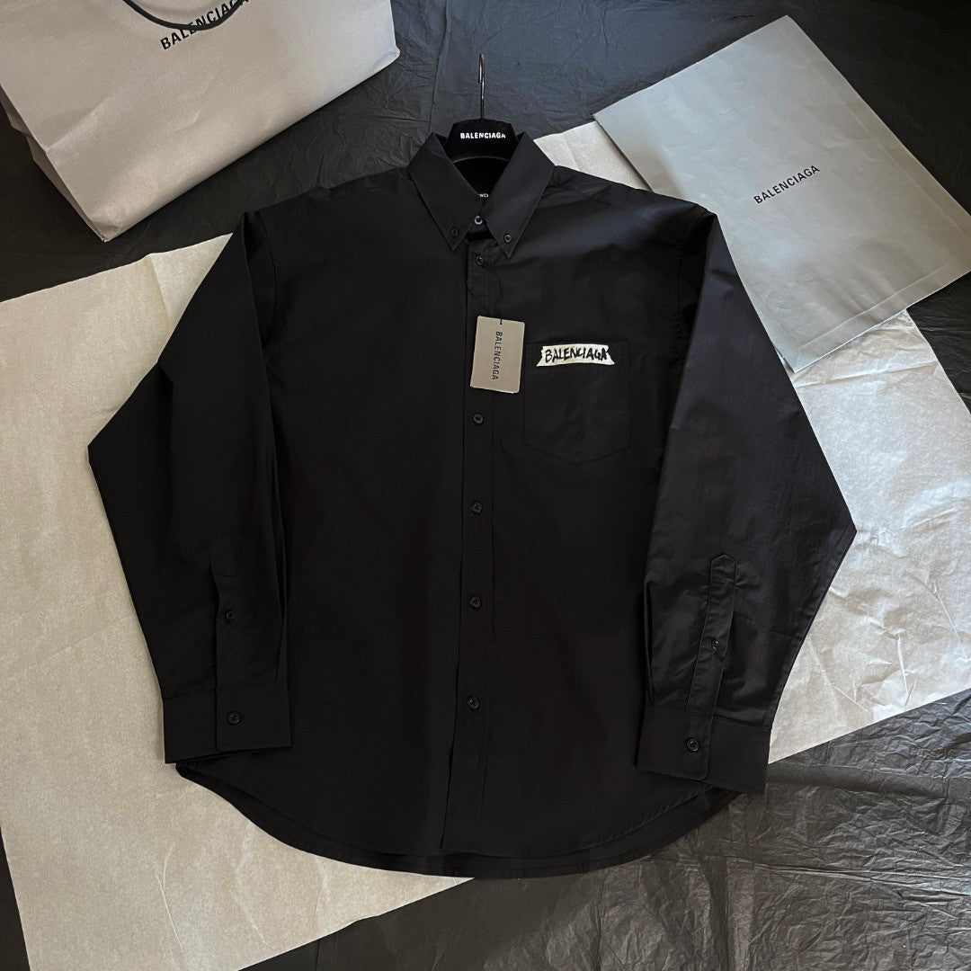Balenciaga Men's Masking Tape Long Sleeve Shirt Large Fit in Black #337143